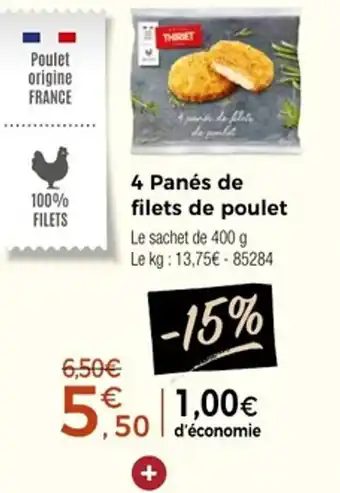 Thiriet 4 panés de filets de poulet offre