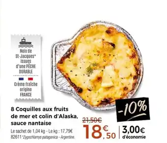 Thiriet 8 coquilles aux fruits de mer et colin d'alaska, sauce nantaise offre
