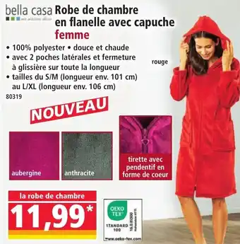Bella casa robe de chambre en flanelle avec capuche femme