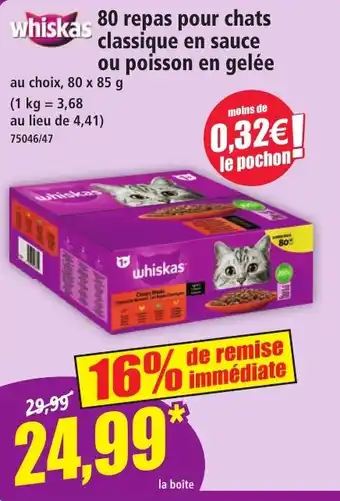 Norma 80 repas pour chats classique en sauce ou poisson en gelée offre