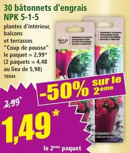 Norma 30 bâtonnets d'engrais npk 5-1-5 offre