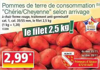Norma Pommes de terre de consommation chérie cheyenne selon arrivage offre