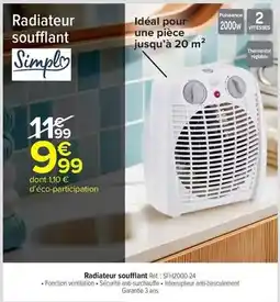 Carrefour Drive Simply - radiateur soufflant réf.: sfh2000 24 offre