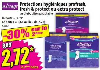 Norma Protections hygiéniques profresh fresh & protect ou extra protect offre