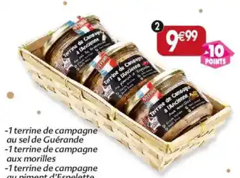 Maximo Bannette de 3 terrines de campagne à l'ancienne au sel 18,50/kg de guérande, aux morilles, au piment d'espelette offre