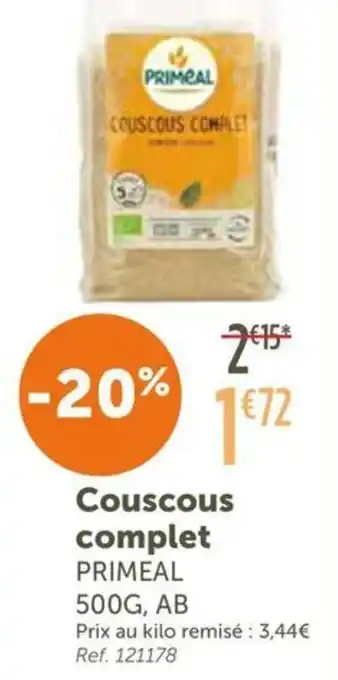 L'Eau Vive PRIMEAL Couscous complet offre