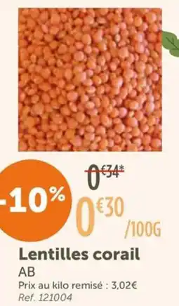 L'Eau Vive AB Lentilles corail offre