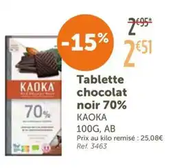 L'Eau Vive KAOKA Tablette chocolat noir 70% offre