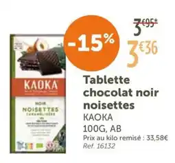 L'Eau Vive KAOKA Tablette chocolat noir noisettes offre