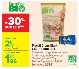 Carrefour Market Muesli croustillant CARREFOUR BIO offre
