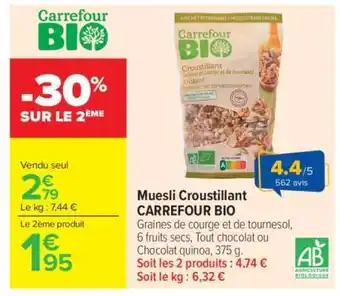 Carrefour Market Muesli croustillant CARREFOUR BIO offre