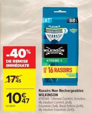 Carrefour Market Rasoirs Non Rechargeables WILKINSON offre