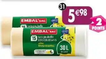 Maximo Lot de 2 x 15 sacs poubelle à liens coulissants 30l parfumé citron embal'sac offre
