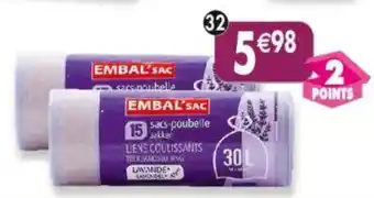 Maximo Lot de 2 x 15 sacs poubelle à liens coulissants 30l parfumé lavande embal'sac offre