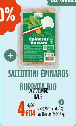 La Vie Claire Saccottini épinards burrata bio offre