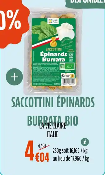 La Vie Claire Saccottini épinards burrata bio offre