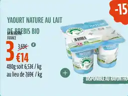 La Vie Claire Yaourt nature au lait de brebis bio offre