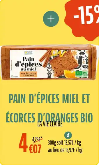 La Vie Claire Pain d'épices miel et écorces d'oranges bio offre