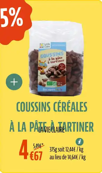La Vie Claire Coussins céréales à la pâte a tartiner offre
