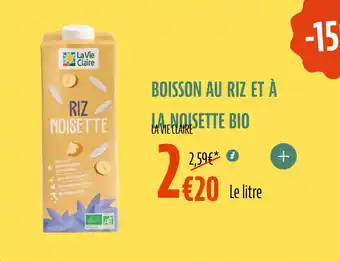 La Vie Claire Boisson au riz et à la noisette bio offre