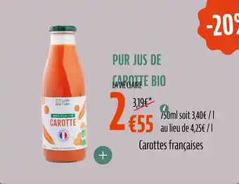 La Vie Claire Pur jus de carotte bio offre