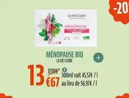 La Vie Claire Ménopause bio offre