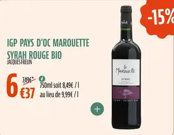 La Vie Claire Igp pays d'oc marouette syrah rouge bio offre