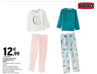 Intermarché Hyper DODO Pyjama manches longues fille offre