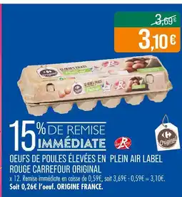 Match Carrefour Original Œufs de poules élevées en plein air Label Rouge offre
