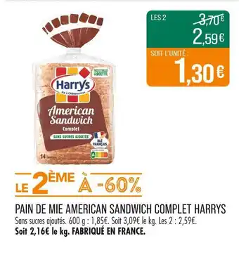 Match HARRYS Pain de mie american sandwich complet offre