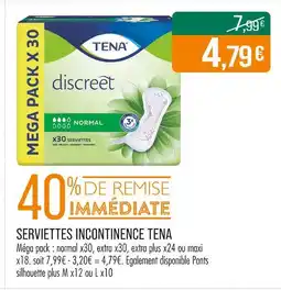Match TENA Serviettes Incontinence Discreet offre