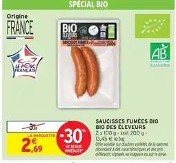 Intermarché Express BIO DES ELEVEURS Saucisses fumées bio offre