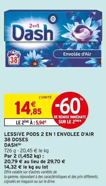 Intermarché Express DASH Lessive pods 2 en 1 envolée envolee d'air 38 doses offre