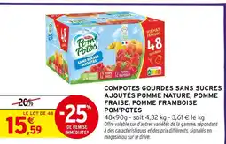 Intermarché POM'POTES Compotes gourdes sans sucres ajoutés pomme nature, pomme fraise, pomme framboise offre