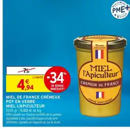 Intermarché MIEL L'APICULTEUR Miel de france crémeux pot en verre offre