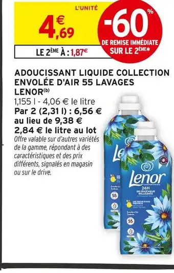 Intermarché LENOR Adoucissant liquide collection Envolée d'air 55 lavages offre