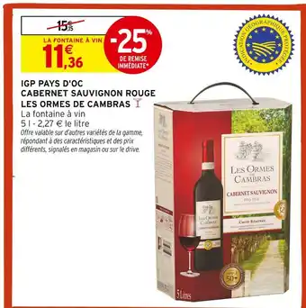 Intermarché LES ORMES DE CAMBRAS IGP pays d'oc cabernet sauvignon rouge offre