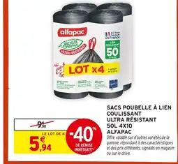 Intermarché ALFAPAC Sacs poubelle à lien coulissant ultra résistant 50l 4x10 offre