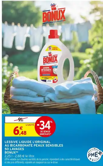 Intermarché BONUX Lessive liquide l'original au bicarbonate peaux sensibles 50 lavages offre