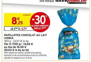 Intermarché IVORIA Papillotes Chocolat au Lait offre