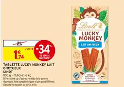 Intermarché LINDT Tablette lucky monkey lait onctueux offre