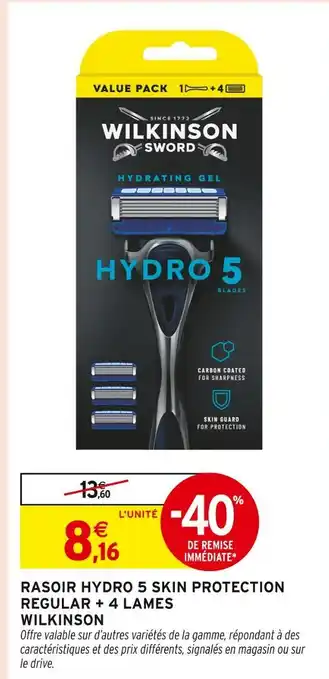 Intermarché WILKINSON Rasoir hydro 5 skin protection regular + 4 lames offre
