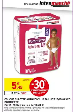 Intermarché POMMETTE Couche culotte autonomy up taille 5 12/18kg x20 offre