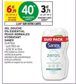 Intermarché Sanex Gel Douche 0% Essential Peaux Normales Hydratant offre