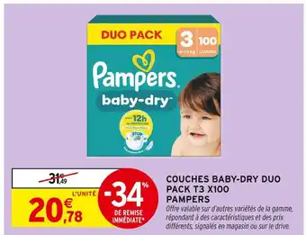 Intermarché PAMPERS Couches baby-dry duo pack t3 x100 offre