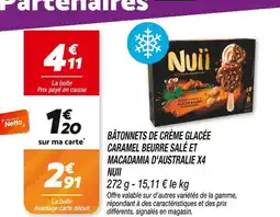 Netto NUII Bâtonnets de crème glacée caramel beurre salé et macadamia d'Australie x4 offre