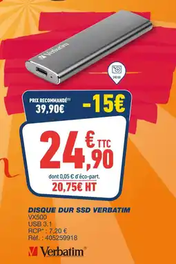 Bureau Vallée VERBATIM Disque dur SSD VX500 USB 3.1 offre