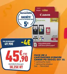 Bureau Vallée CANON Pack de 2 cartouches d'encre PG-560/CL-561 XL offre