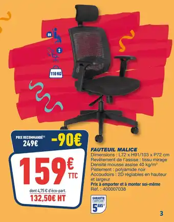 Bureau Vallée Fauteuil Malice offre