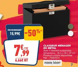 Bureau Vallée PIERRE HENRY Classeur ménager en métal offre